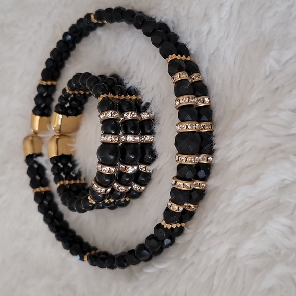 Jewelry - Black Beaded Crystal Choker & Bracelet
